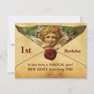 Convites ANGEL HEART LACRE PERGAMINHO Primeiro Aniversário