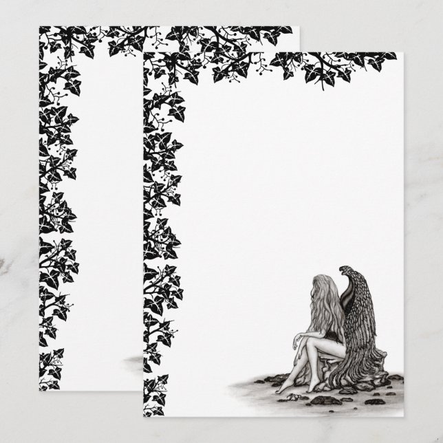 Convites Angel, perdido no pensamento, Design preto e branc (Frente/Verso)