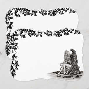 Convites Angel, perdido no pensamento, Design preto e branc