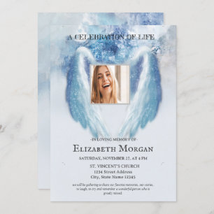 Convites Angel Wings Foto Azul Celebração Da Vida