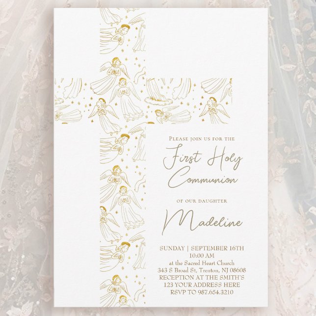 Convites angels pattern cross First Holy Communion (Criador carregado)