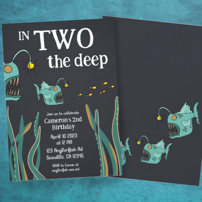 Convites Anglerfish Deep Sea Ocean Second Birday (Criador carregado)