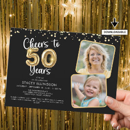 Convites Anima 50 Anos2 Fotos Script Balão Confetti