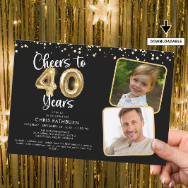 Convites Anima-se a 40 Anos2 Fotos Script Balão Confetti