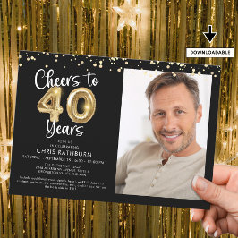 Convites Anima-se a 40 anos Foto-Script Balloon Confetti