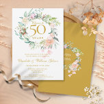 Convites Anima-se a 50 anos de aniversário floral<br><div class="desc">Com uma delicada camada floral de aquarela,  este convite de 50 anos de casamento botânico pode ser personalizado com suas informações especiais de aniversário. O reverso apresenta uma garland floral correspondente que enquadra suas datas de aniversário em texto elegante em um fundo de ouro. Projetado por Thisnotme©</div>