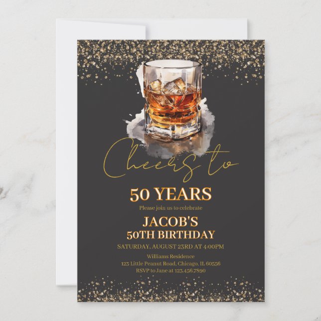 Convites Anima-se a 50 anos de aniversário Whiskey (Frente)