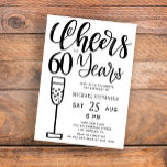 Convites Anima-se a 60 anos de festa de aniversário branca<br><div class="desc">A moderna na moda elegante tendência preto e branco escovou a tipografia manuscrita aplaude 60 anos com a escritura marco marco e convite de aniversário adulto.           Fácil de personalizar com seus detalhes!</div>