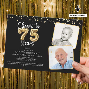 Convites Anima-se a 75 anos 2 fotos - Balão de Script