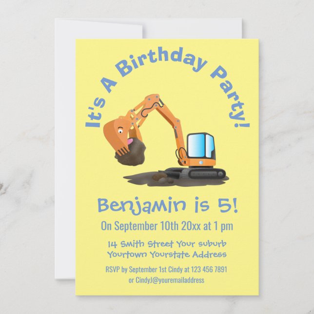 Convites Animador de escavação laranja-branca (Frente)