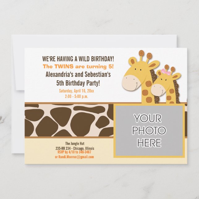 Convites Animais africanos girafas e bonitos *FOTO* Anivers (Frente)