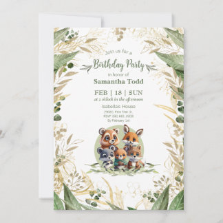 Convites Animais Amigáveis da Floresta de Aniversário