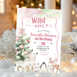Convites Animais Árticos Coquette Wild One Menina 1º Aniver