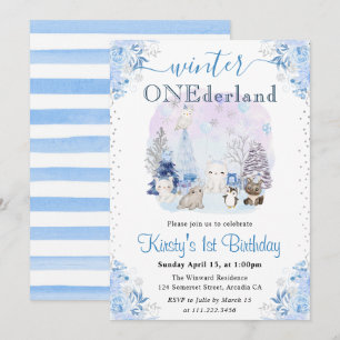 Convites Animais Árticos de Aquarela no Inverno 1º Aniversá
