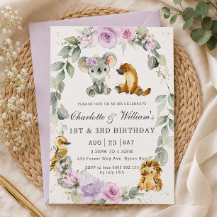 Convites Animais Australianos Floral Roxo Aniversário Conju