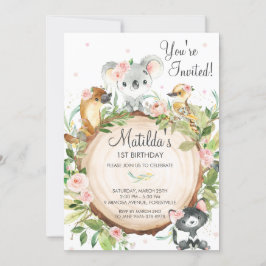 Convites Animais Australianos Koala Floral Girl Birday