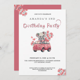 Convites Animais Australianos Koala Pink BIRTHDAY