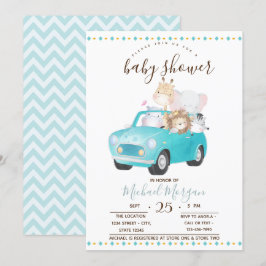 Convites Animais Bebês Fofos de Carro,Festa de Bebê em Zigz