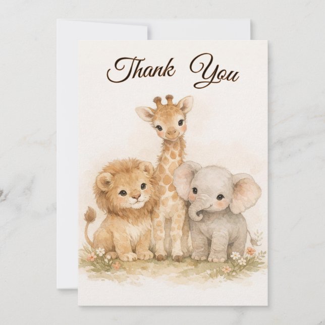 Convites Animais Boho Safari Leão Girafa Elefante Neutro (Frente)