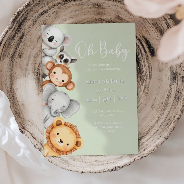 Convites Animais Chás de fraldas Da Selva Tropical Verde Sa (Criador carregado)