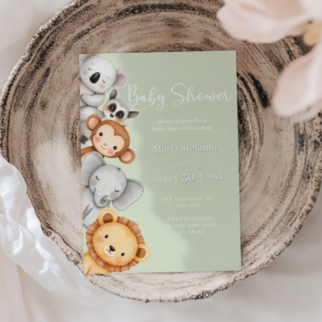 Convites Animais Chás de fraldas Da Selva Tropical Verde Sa (Criador carregado)