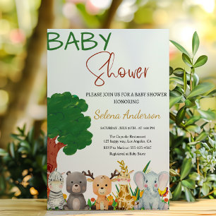 Convites Animais Coloridos de Safari Chamada de Bebê 