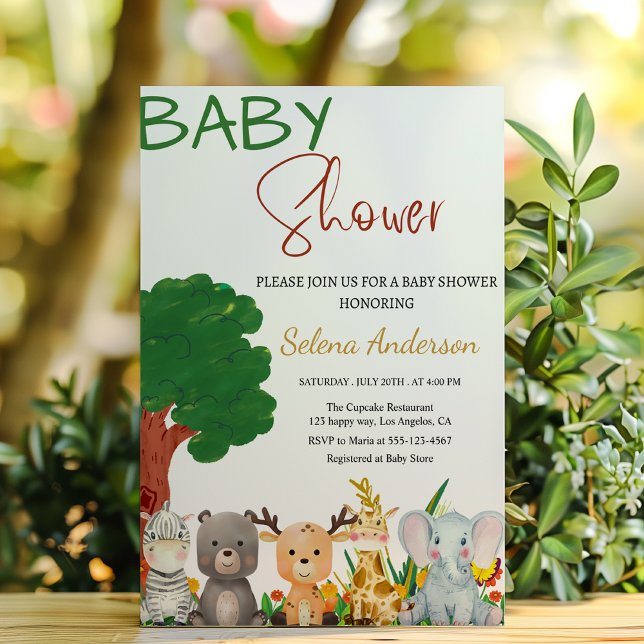Convites Animais Coloridos de Safari Chamada de Bebê  (Criador carregado)