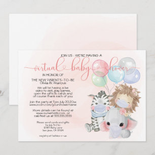 Convites Animais Cóteos Rosa 3 no Chá de fraldas Virtual 