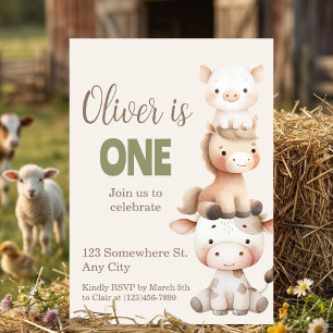 Convites Animais da Fazenda 1º Aniversário Menino Bebê do Q