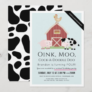 Convites Animais da Fazenda Barnyard Blue Boy Aniversário 