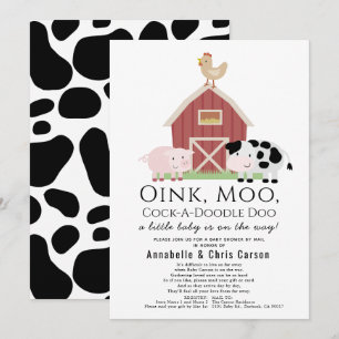 Convites Animais da Fazenda Barnyard Chá de fraldas branco