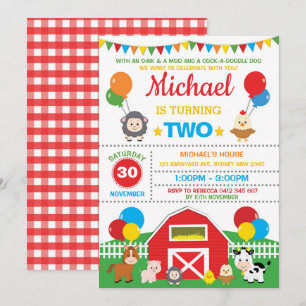 Convites Animais da Fazenda Barnyard Festa de aniversário 