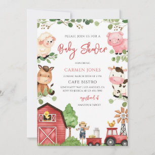Convites Animais da Fazenda Churrasco Baby Shower
