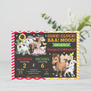 Convites Animais da Fazenda Festa de Aniversário Conjunta Q