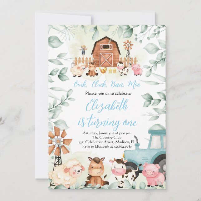 Convites Animais da Fazenda Greenerescente, Garoto Azul de  (Frente)