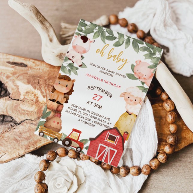 Convites Animais da Fazenda Oh Chá de fraldas Russo (Criador carregado)