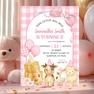 Convites Animais da Fazenda Rosa Oink Cluck Baa Moo Anivers