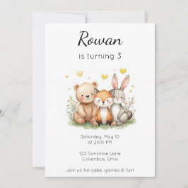 Convites Animais da Floresta Aniversário Urso Raposa Coelho