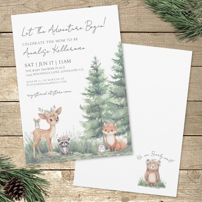 Convites Animais da Floresta Aquarela Chá de Bebê Floresta (Forest Animals Boho Woodland Baby Shower Invitation)