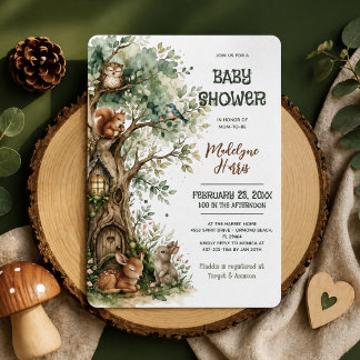 Convites Animais da Floresta Aquarela Chá de Bebê Neutro