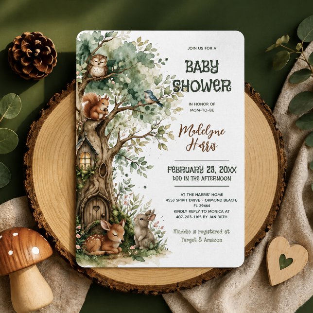 Convites Animais da Floresta Aquarela Chá de Bebê Neutro (Criador carregado)