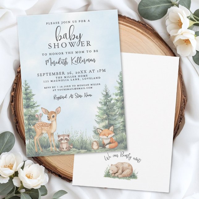 Convites Animais da Floresta Aventura Chá de Bebê (Woodland Animals Adventure Baby Shower Invitation)
