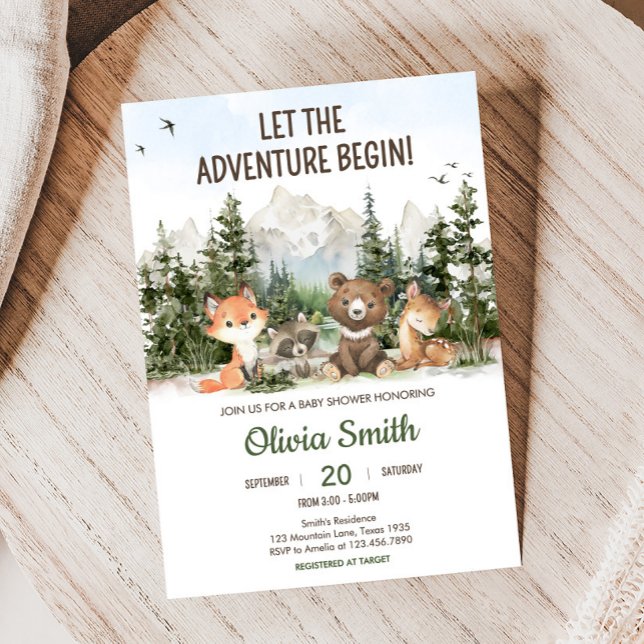 Convites Animais da Floresta Aventura Chá de Bebê (Woodland Animals Adventure Baby Shower Invitation)