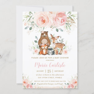 Convites Animais Da Floresta Blush Chá de fraldas De Garot