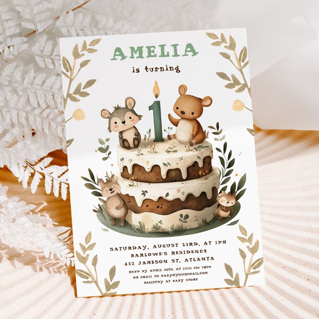Convites Animais da Floresta Boho Primeiro Aniversário da C (Woodland Animals Boho Child's First Birthday Invitation)