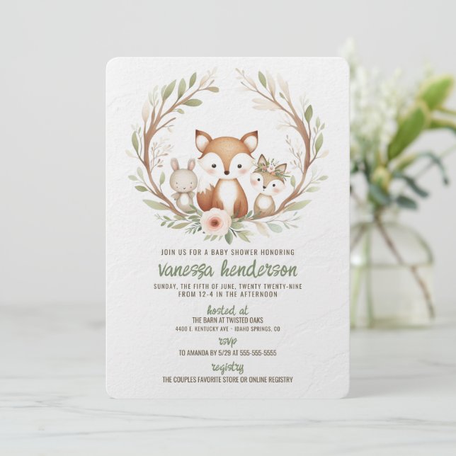 Convites Animais da Floresta Chá de Bebê (Em pé/Frente)