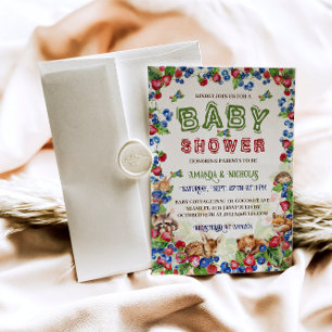 Convites Animais da Floresta Chá de fraldas de morango