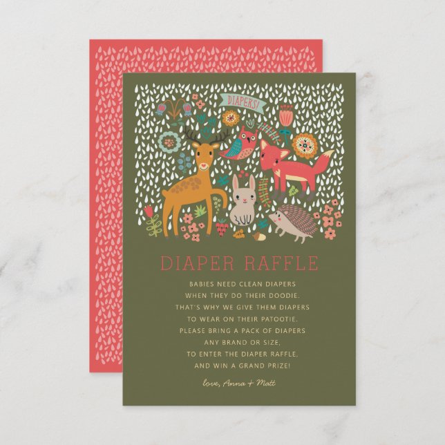 Convites Animais da Floresta Chá de fraldas Raffle (Frente/Verso)