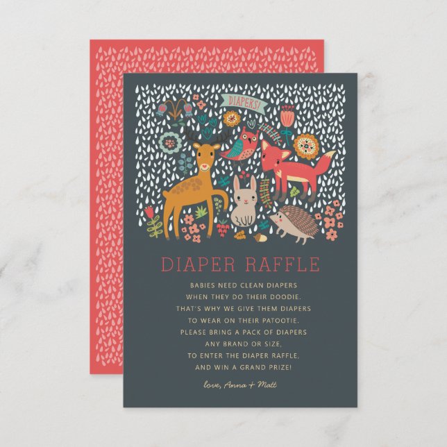 Convites Animais da Floresta Chá de fraldas Raffle (Frente/Verso)