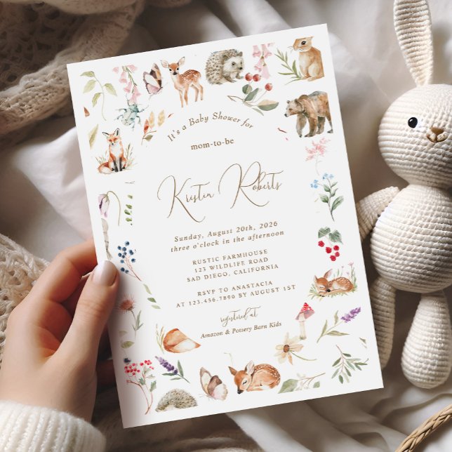 Convites Animais da Floresta Chá de fraldas Whimsso Floral (Criador carregado)